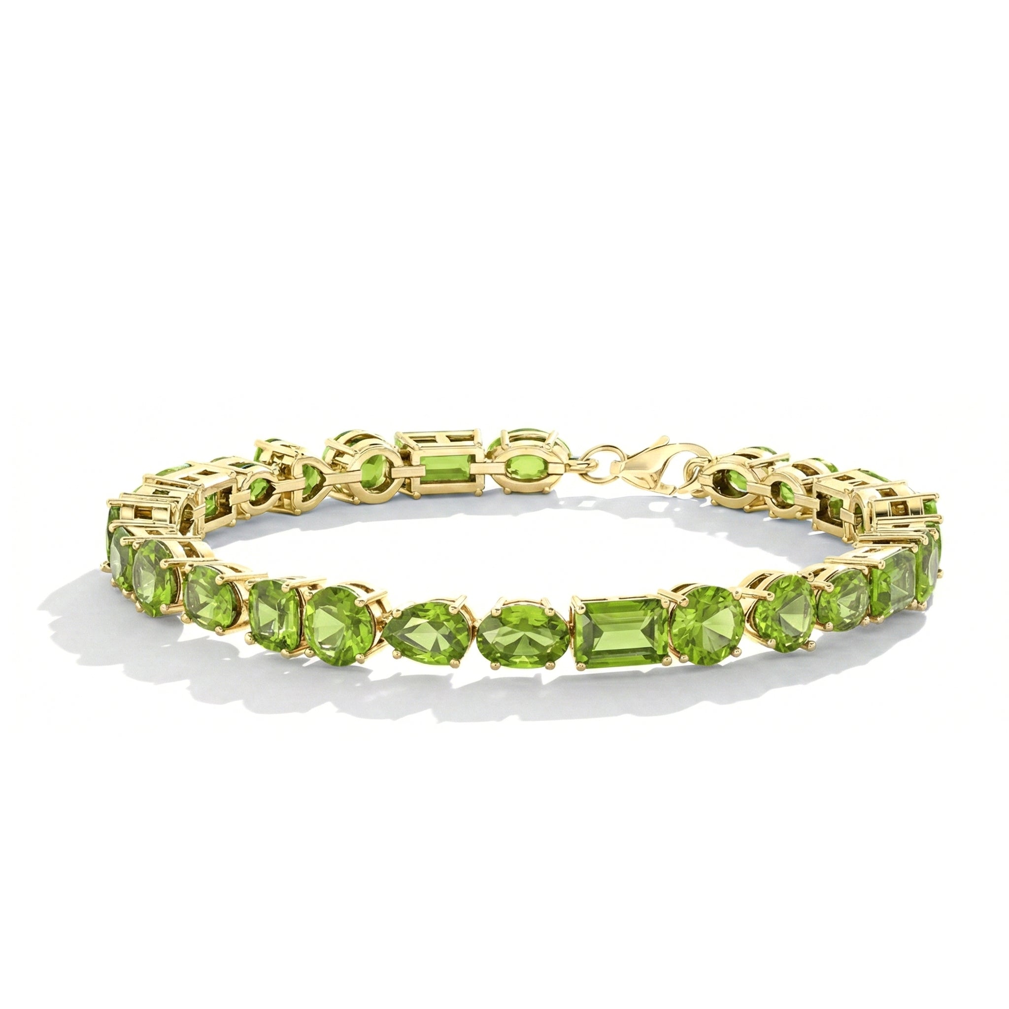 Peridot Multi Shape Tennis Bracelet in 925 Sterling Silver 15.65 CT
