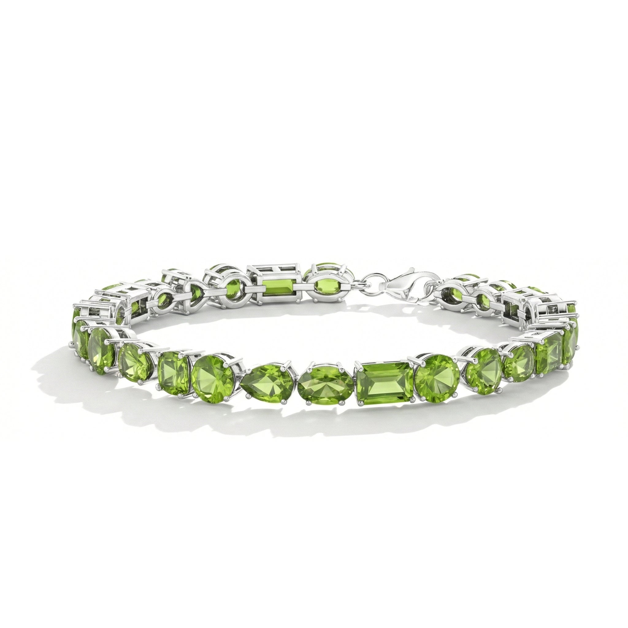 Peridot Multi Shape Tennis Bracelet in 925 Sterling Silver 15.65 CT