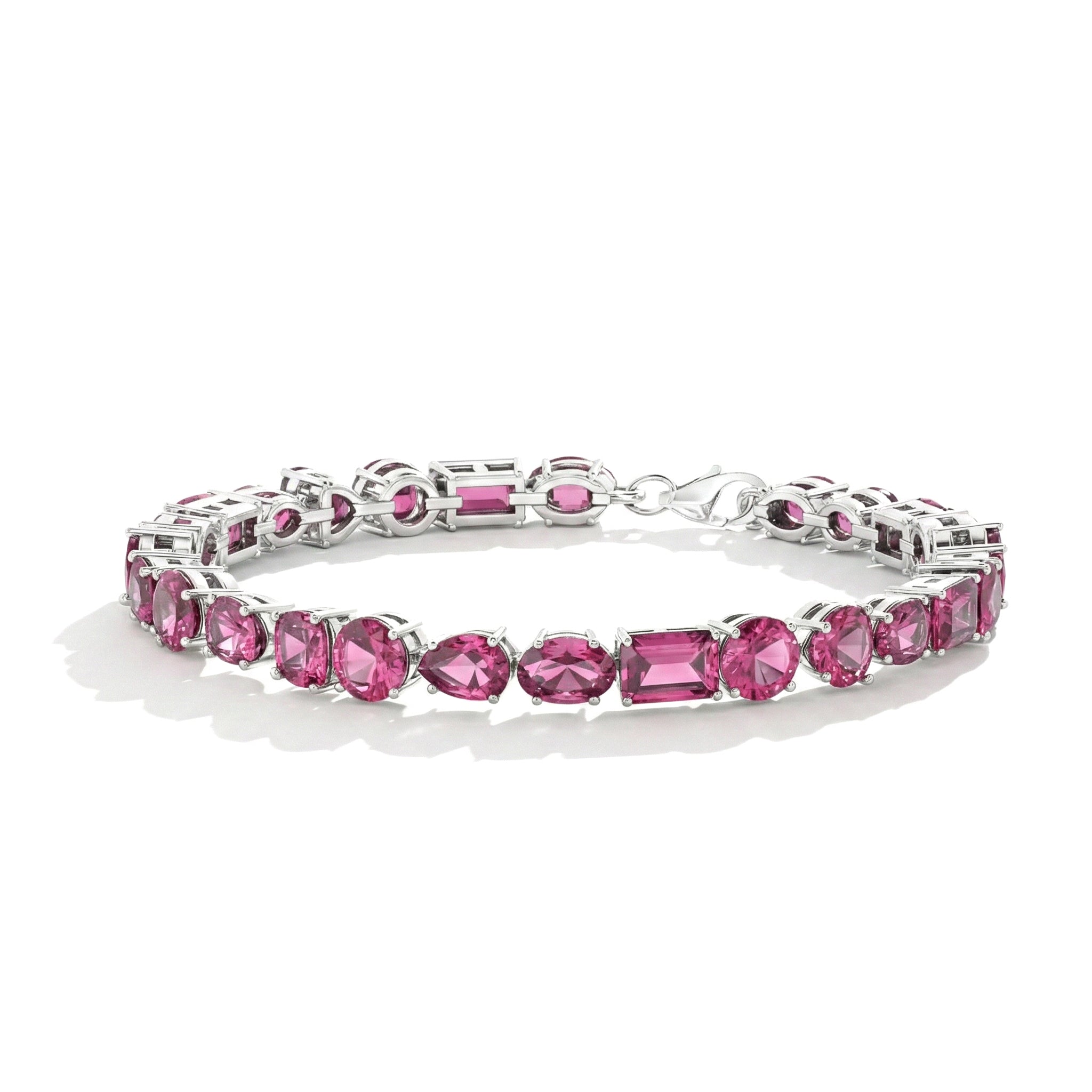 Pink Tourmaline Multi Shape Tennis Bracelet in 925 Sterling Silver 15.65 CT