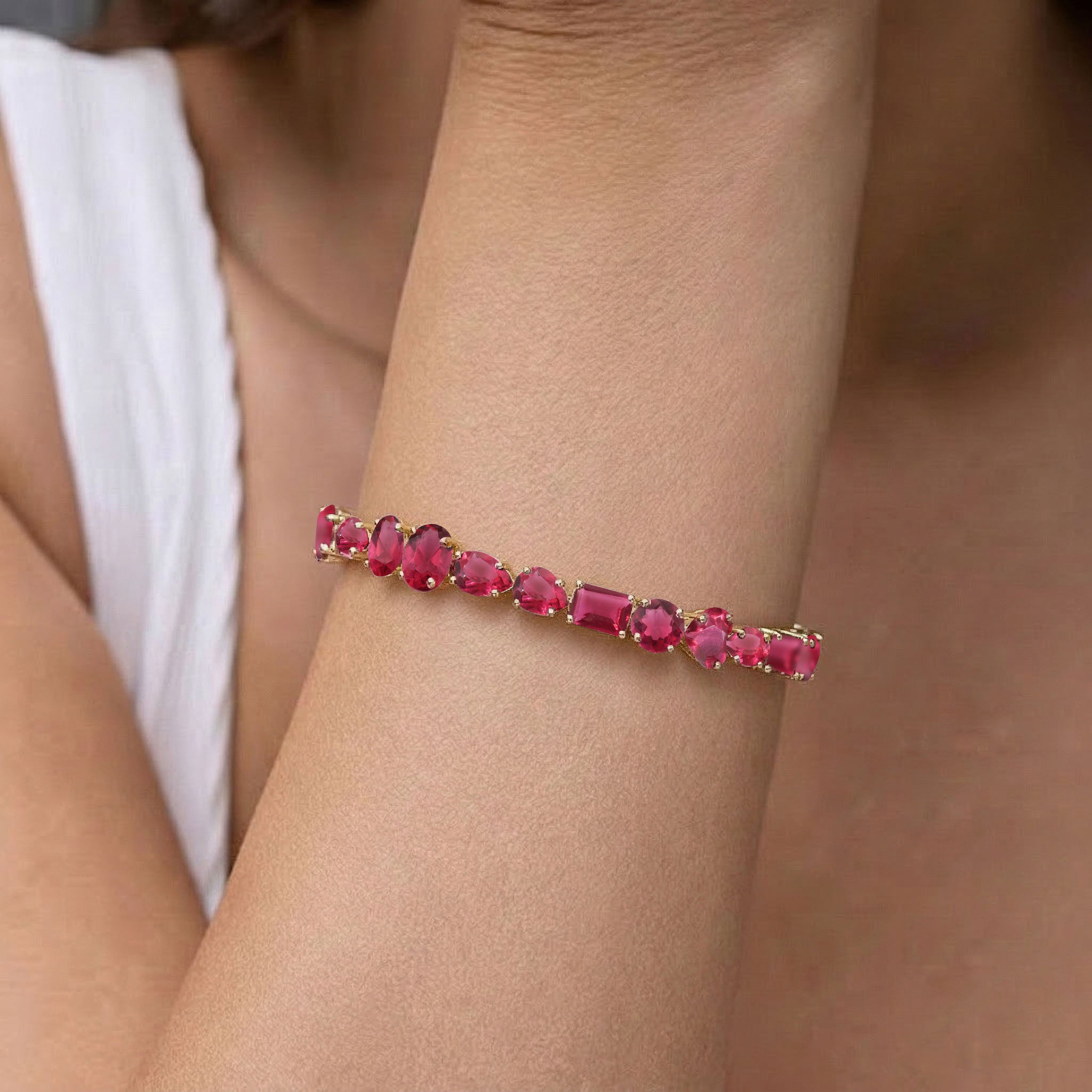 Pink Tourmaline Multi Shape Tennis Bracelet in 925 Sterling Silver 15.65 CT