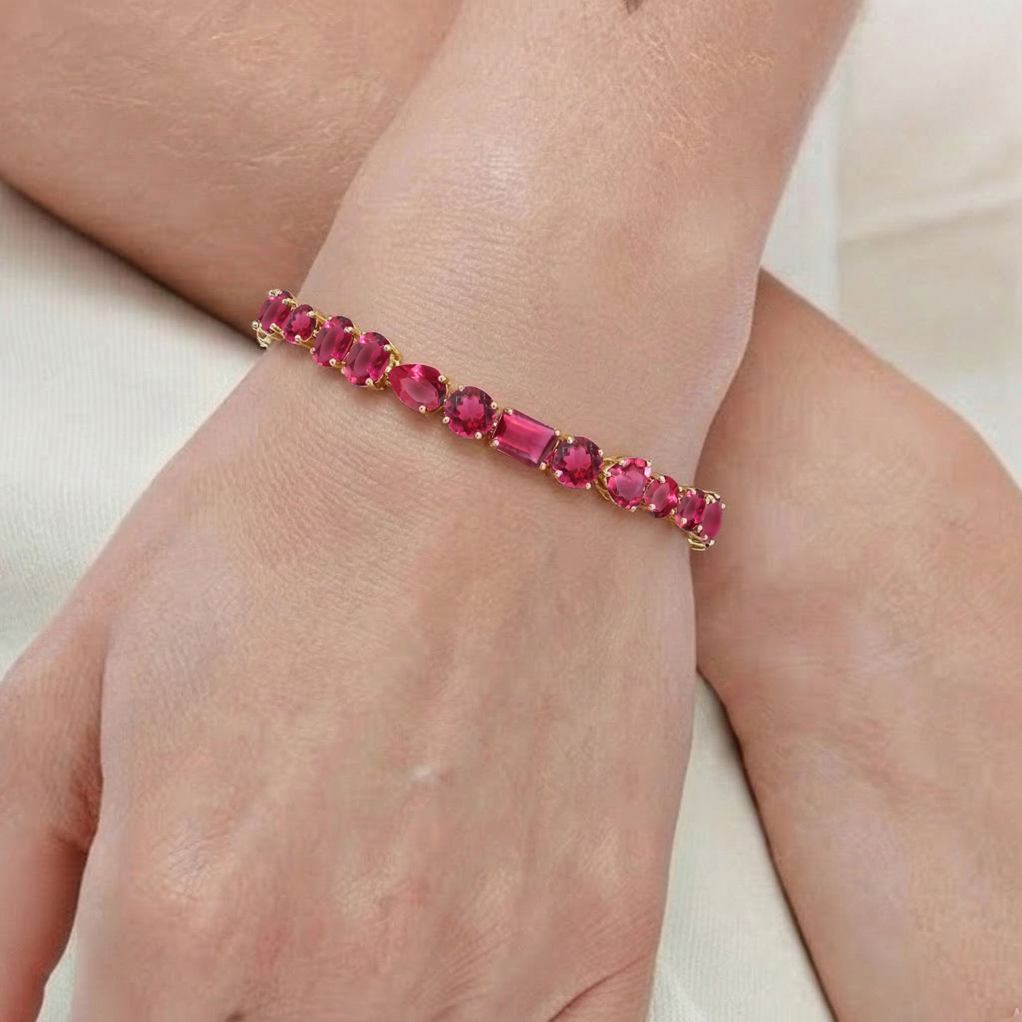 Pink Tourmaline Multi Shape Tennis Bracelet in 925 Sterling Silver 15.65 CT