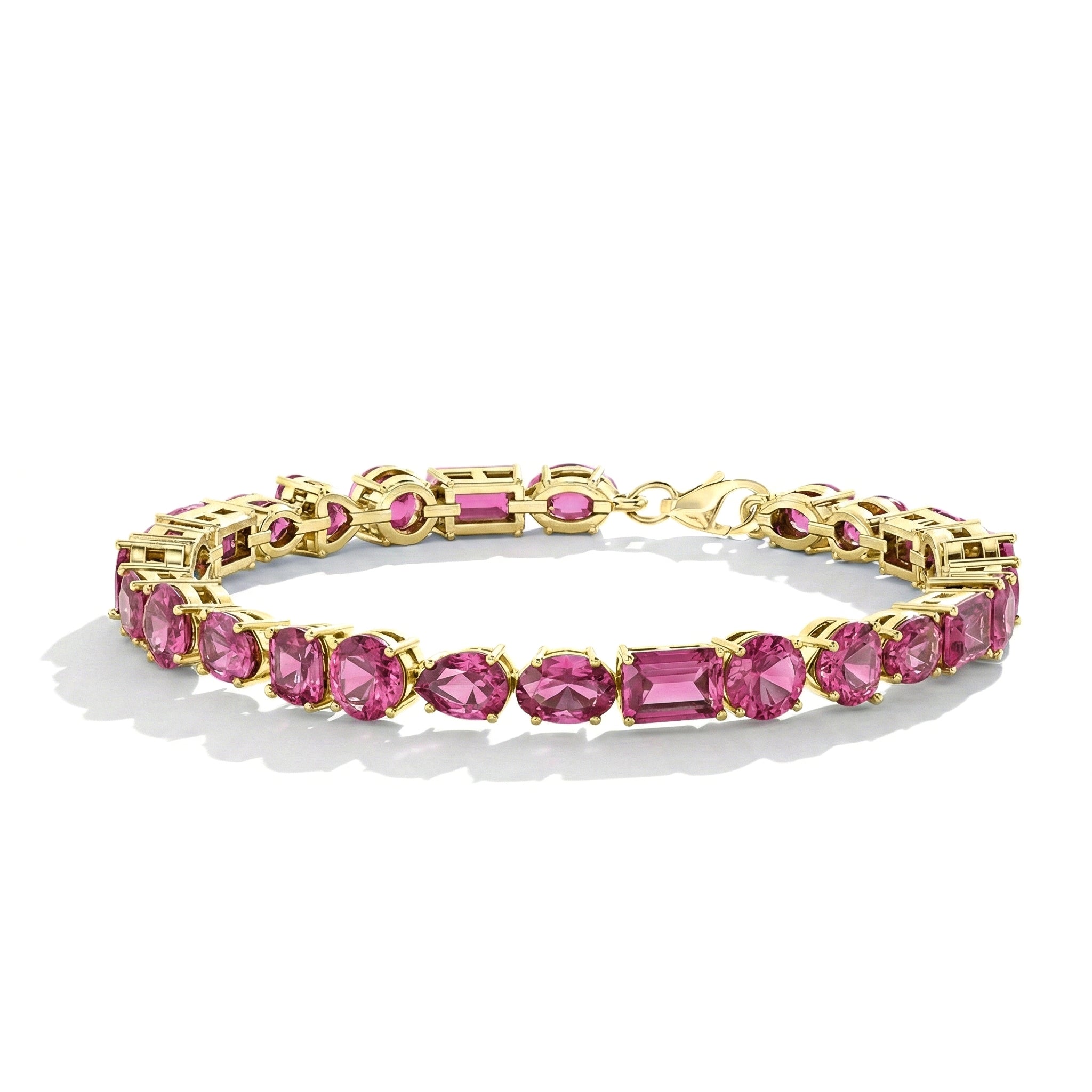 Pink Tourmaline Multi Shape Tennis Bracelet in 925 Sterling Silver 15.65 CT