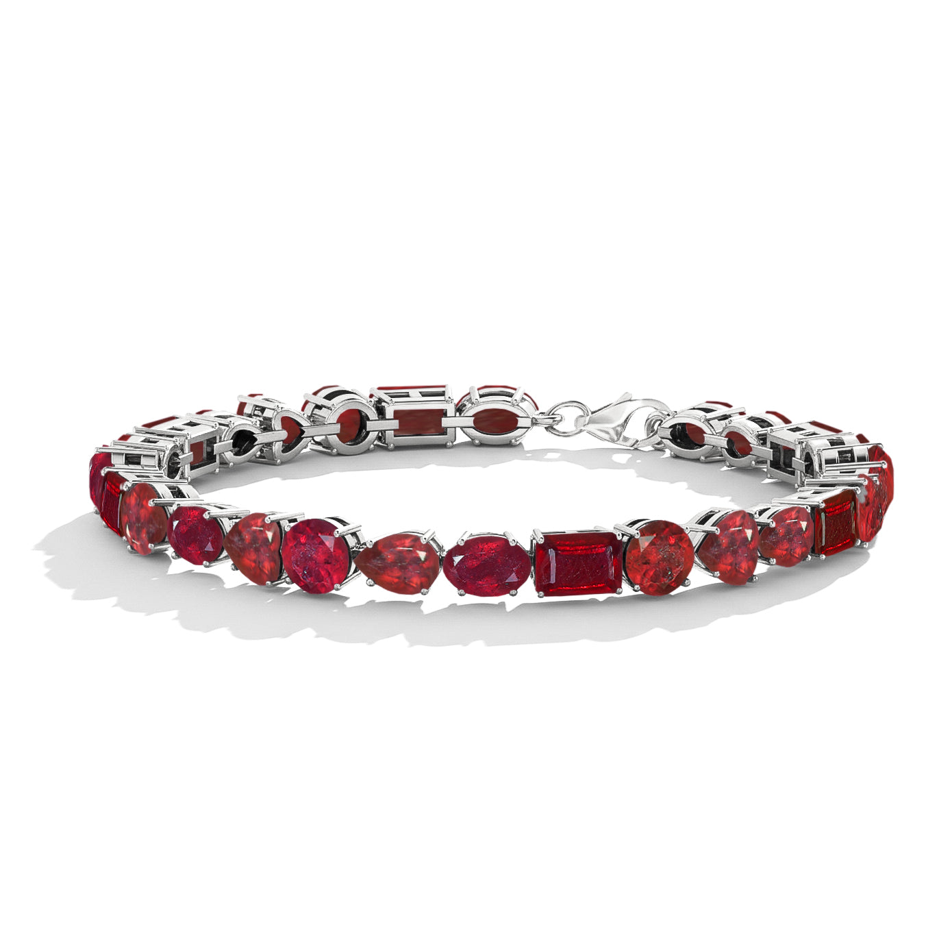 Ruby Multi Shape Tennis Bracelet in 925 Sterling Silver 15.65 CT