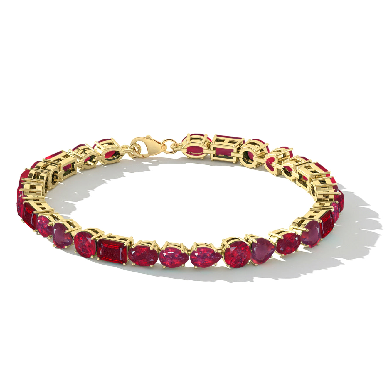 Ruby Multi Shape Tennis Bracelet in 925 Sterling Silver 15.65 CT