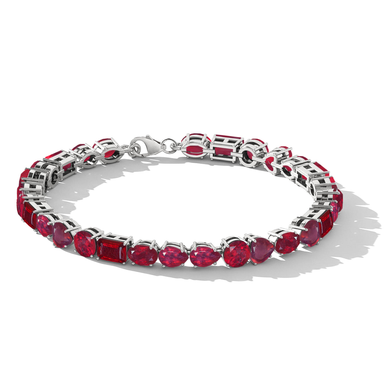 Ruby Multi Shape Tennis Bracelet in 925 Sterling Silver 15.65 CT