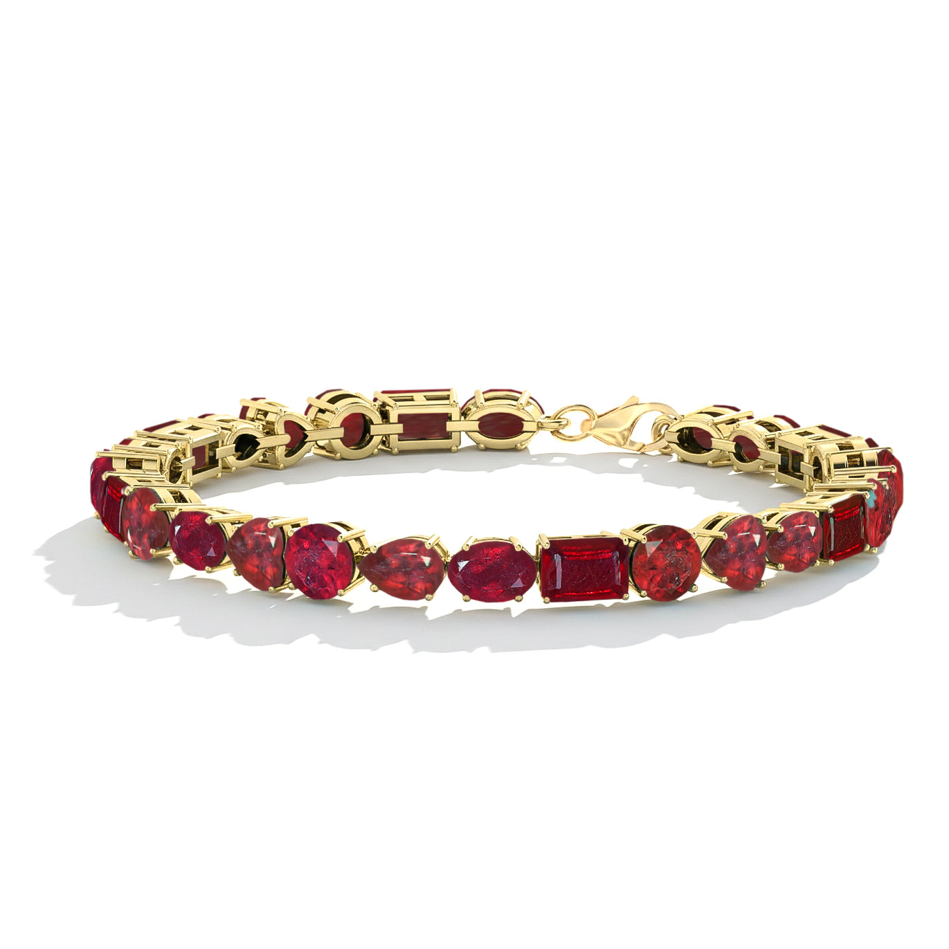 Ruby Multi Shape Tennis Bracelet in 925 Sterling Silver 15.65 CT