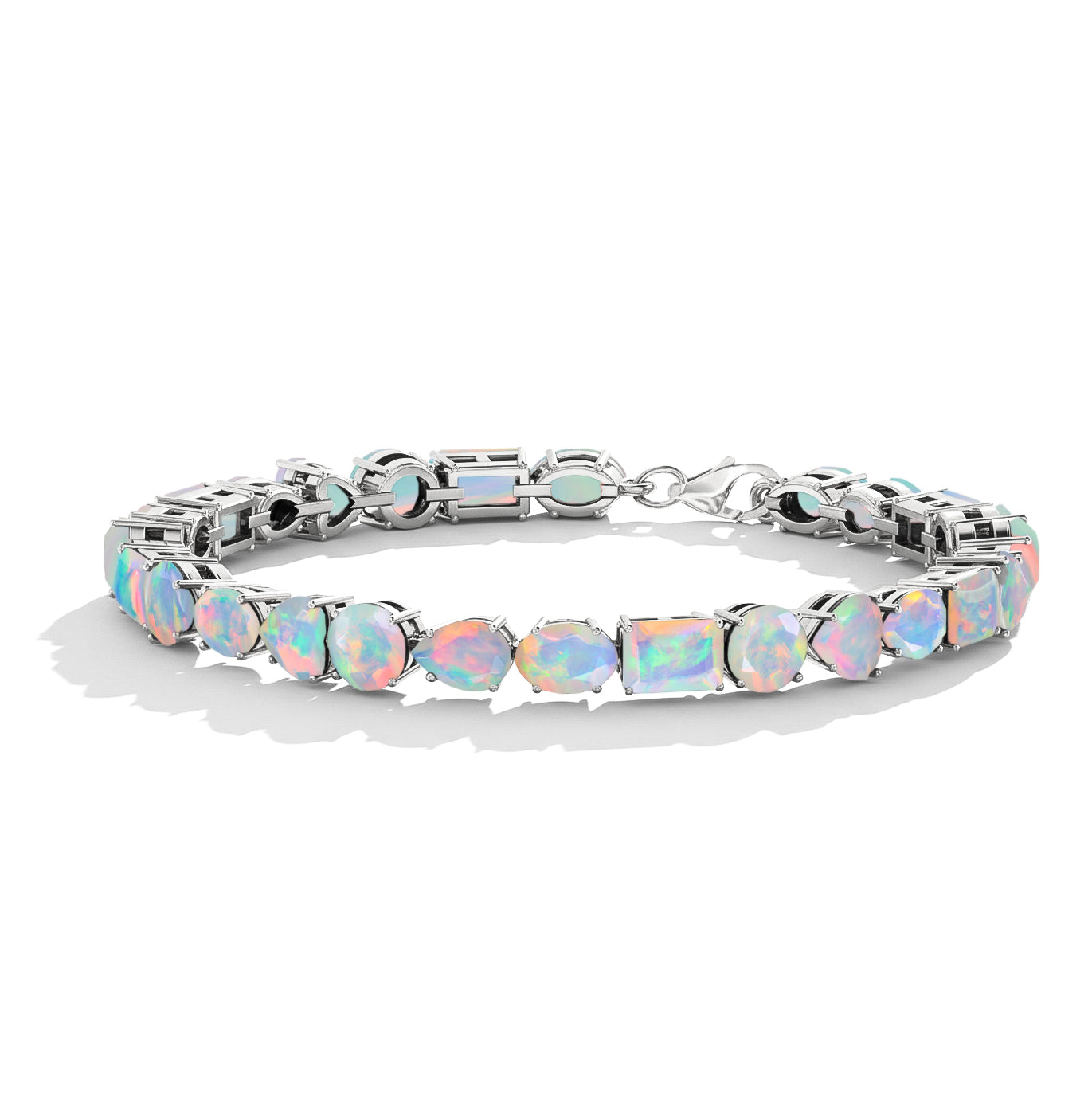 White Opal Multi Shape Tennis Bracelet in 925 Sterling Silver 15.65 CT