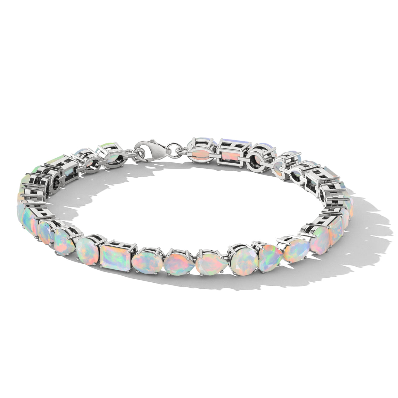 White Opal Multi Shape Tennis Bracelet in 925 Sterling Silver 15.65 CT