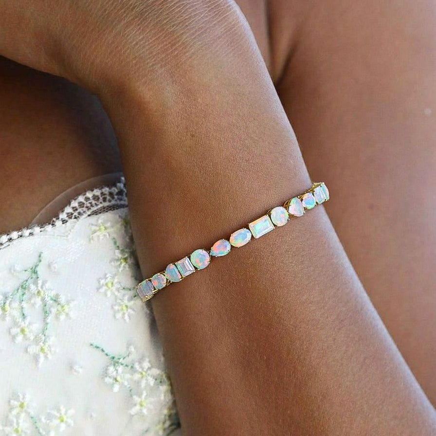 White Opal Multi Shape Tennis Bracelet in 925 Sterling Silver 15.65 CT