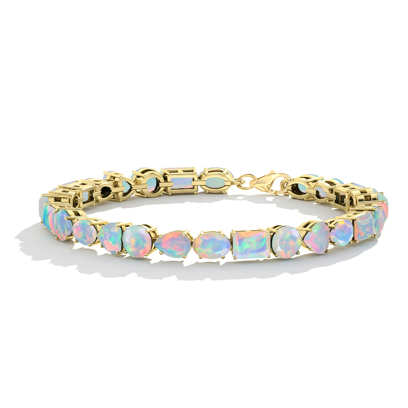 White Opal Multi Shape Tennis Bracelet in 925 Sterling Silver 15.65 CT