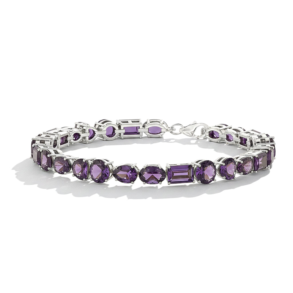 Amethyst Multi Shape Tennis Bracelet in 925 Sterling Silver 15.65 CT