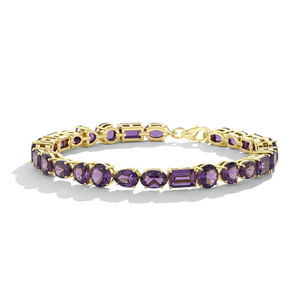 Amethyst Multi Shape Tennis Bracelet in 925 Sterling Silver 15.65 CT