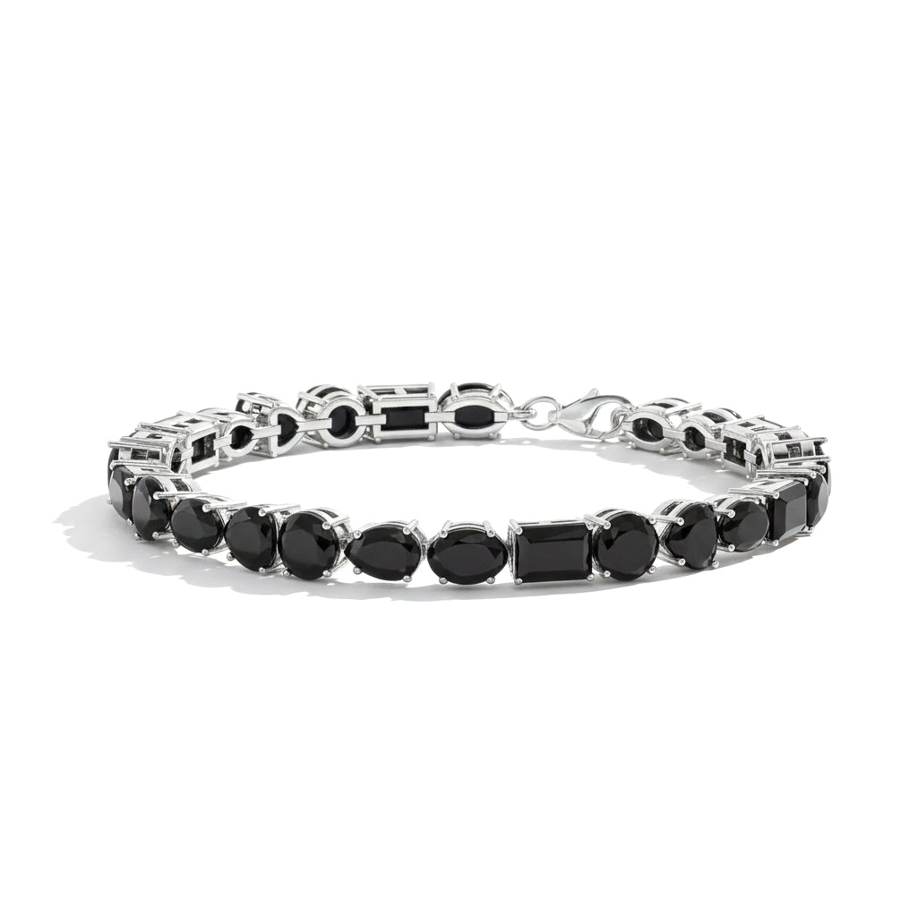 Black Onyx Multi Shape Tennis Bracelet in 925 Sterling Silver 15.65 CT