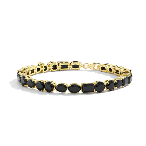 Black Onyx Multi Shape Tennis Bracelet in 925 Sterling Silver 15.65 CT