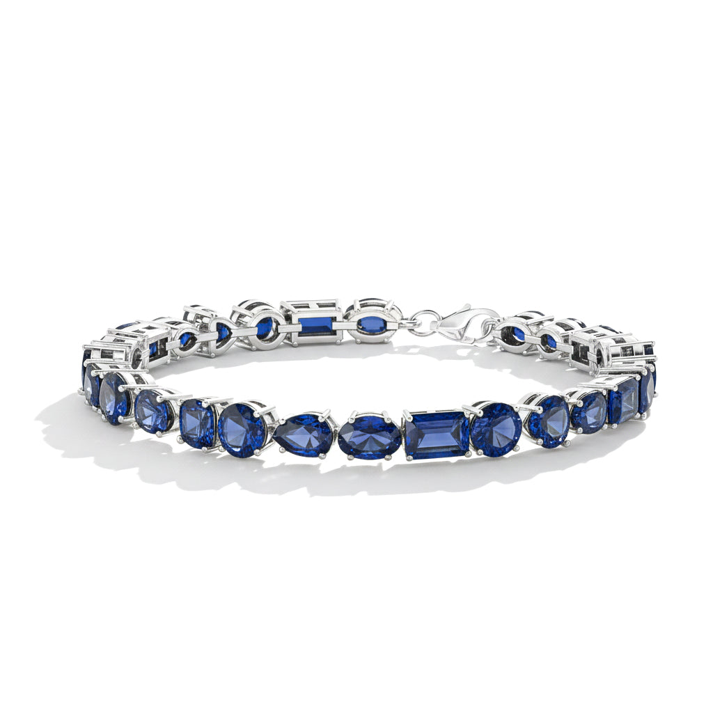 Blue Sapphire Multi Shape Tennis Bracelet in 925 Sterling Silver 15.65 CT