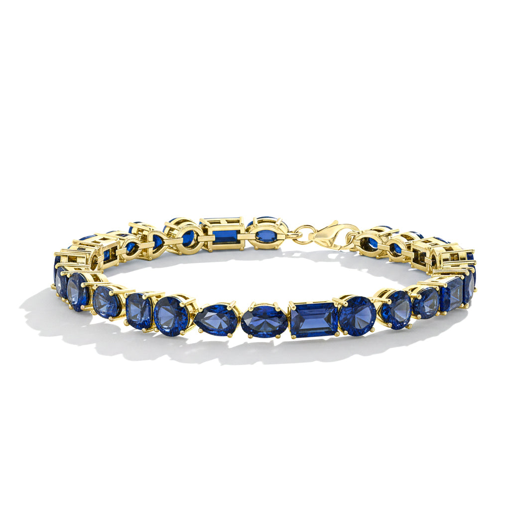 Blue Sapphire Multi Shape Tennis Bracelet in 925 Sterling Silver 15.65 CT