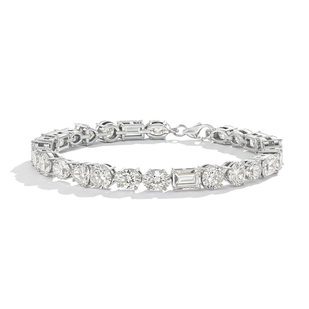 Mosissanite Multi Shape Tennis Bracelet in 925 Sterling Silver 15.65 CT