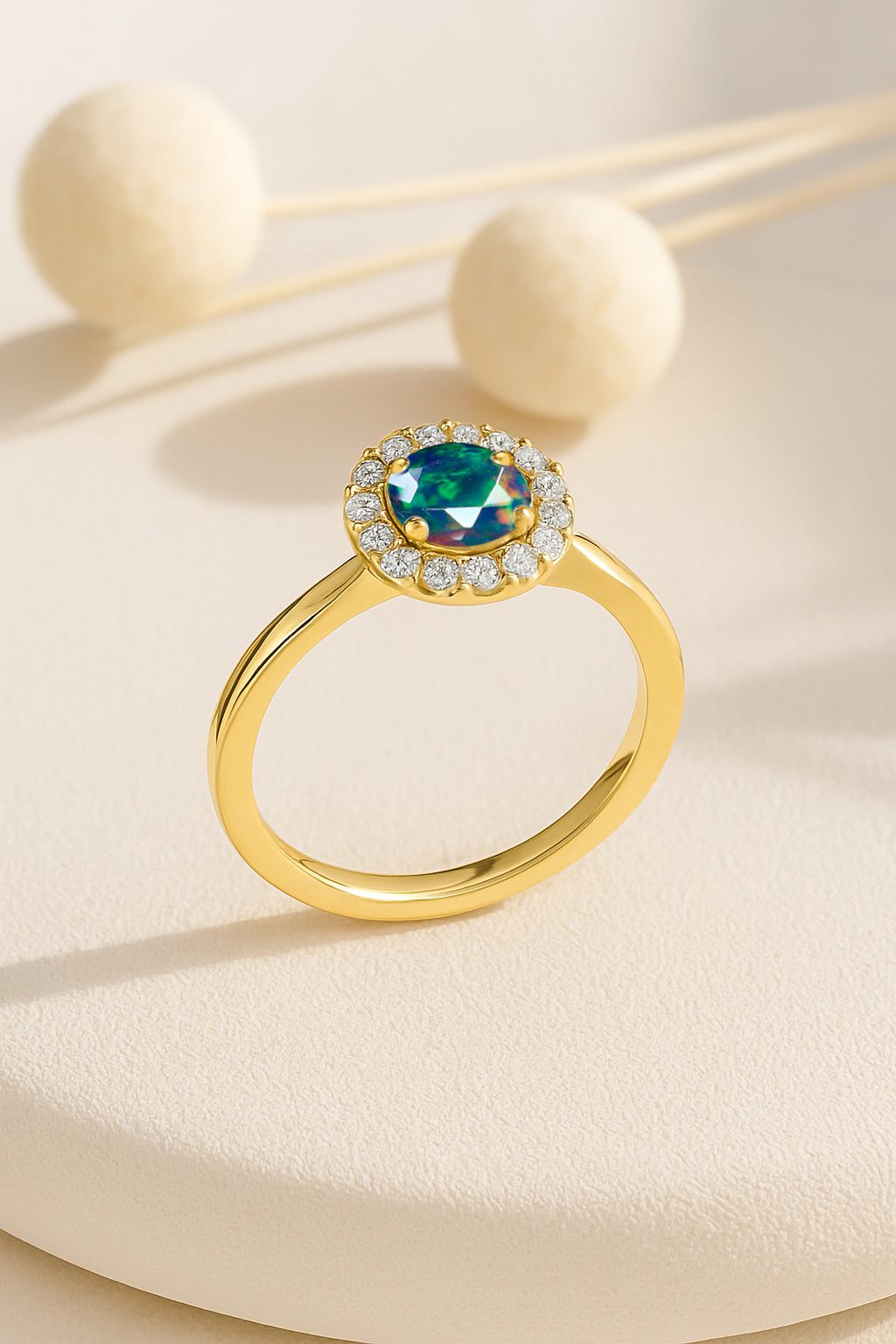 925 Sterling Silver & Yellow Gold Plated Black Fire Opal Halo Wedding Ring