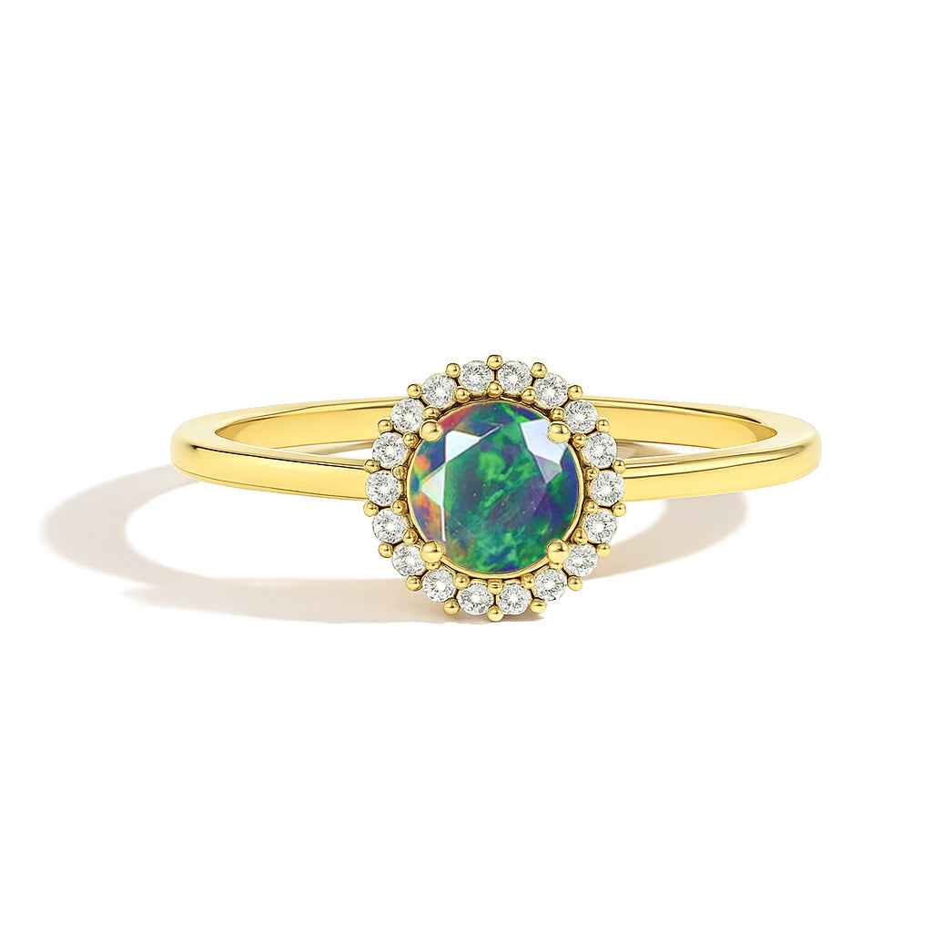 925 Sterling Silver & Yellow Gold Plated Black Fire Opal Halo Wedding Ring