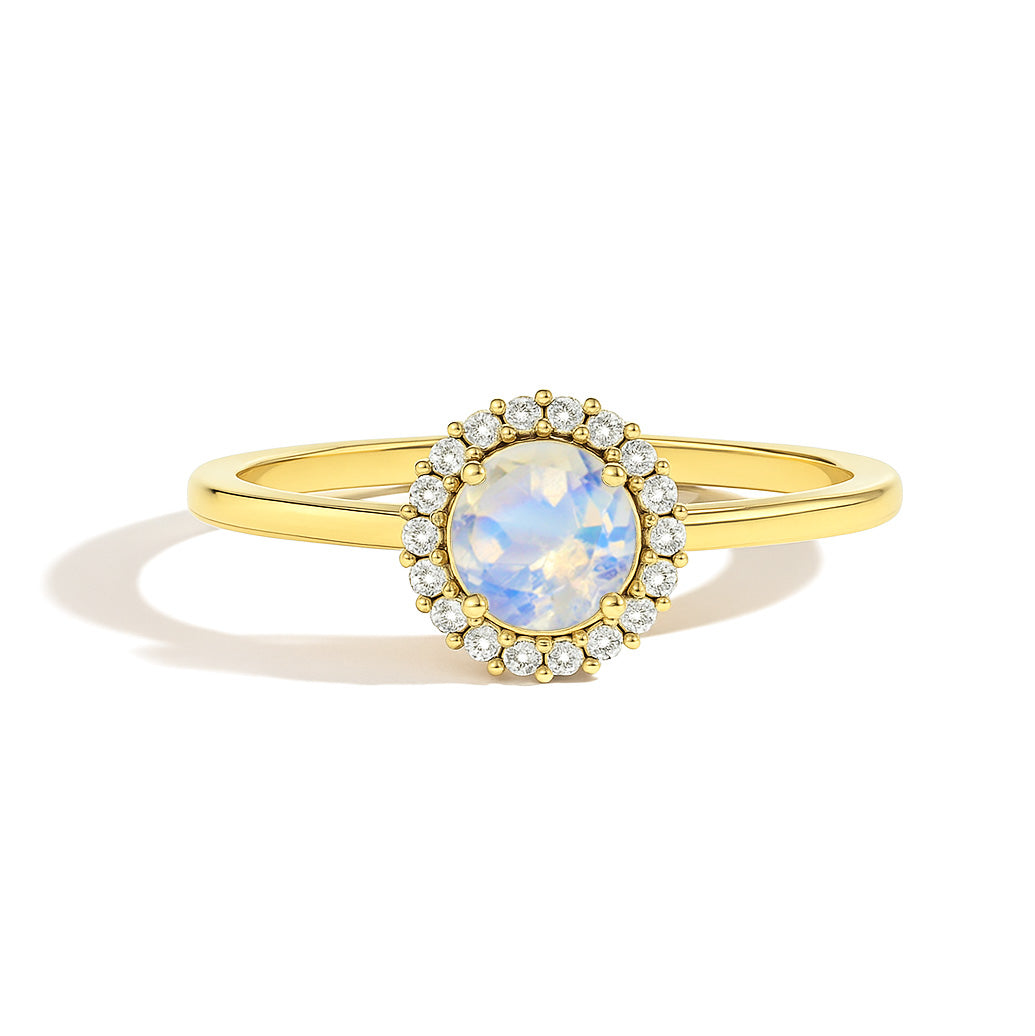 925 Sterling Silver & Yellow Gold Plated Moonstone Halo Wedding Ring