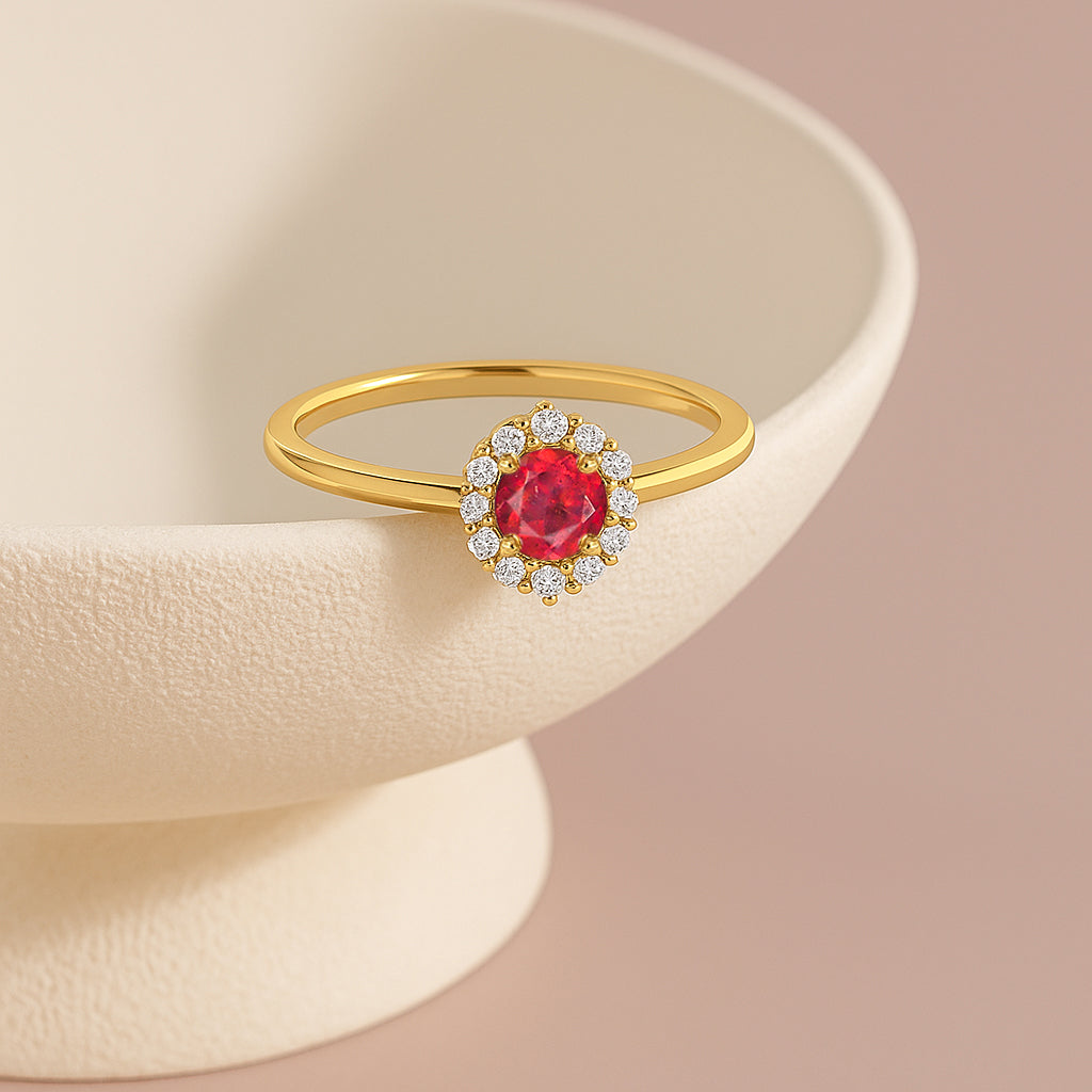 925 Sterling Silver & Yellow Gold Plated Ruby Halo Wedding Ring