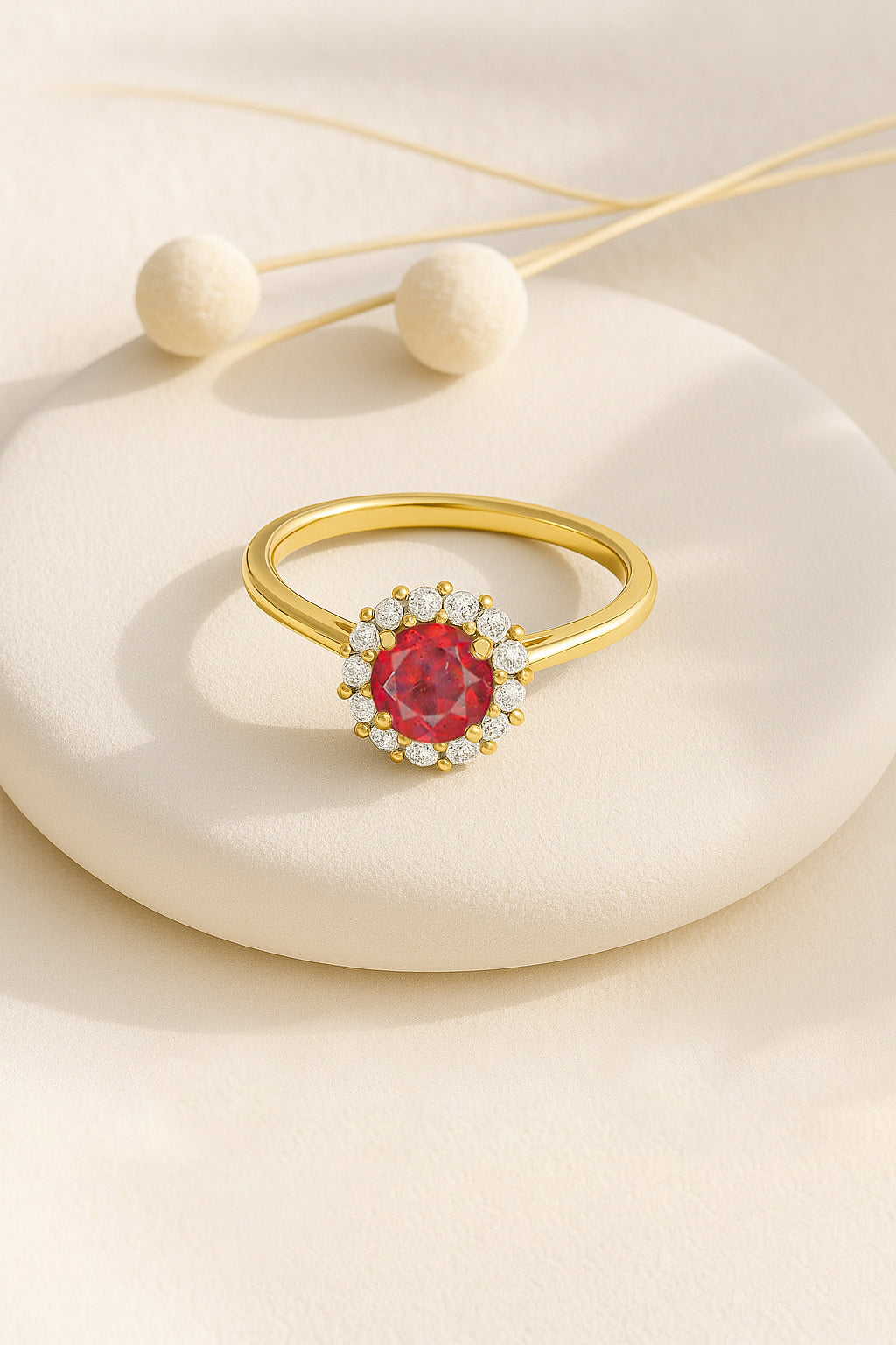 925 Sterling Silver & Yellow Gold Plated Ruby Halo Wedding Ring