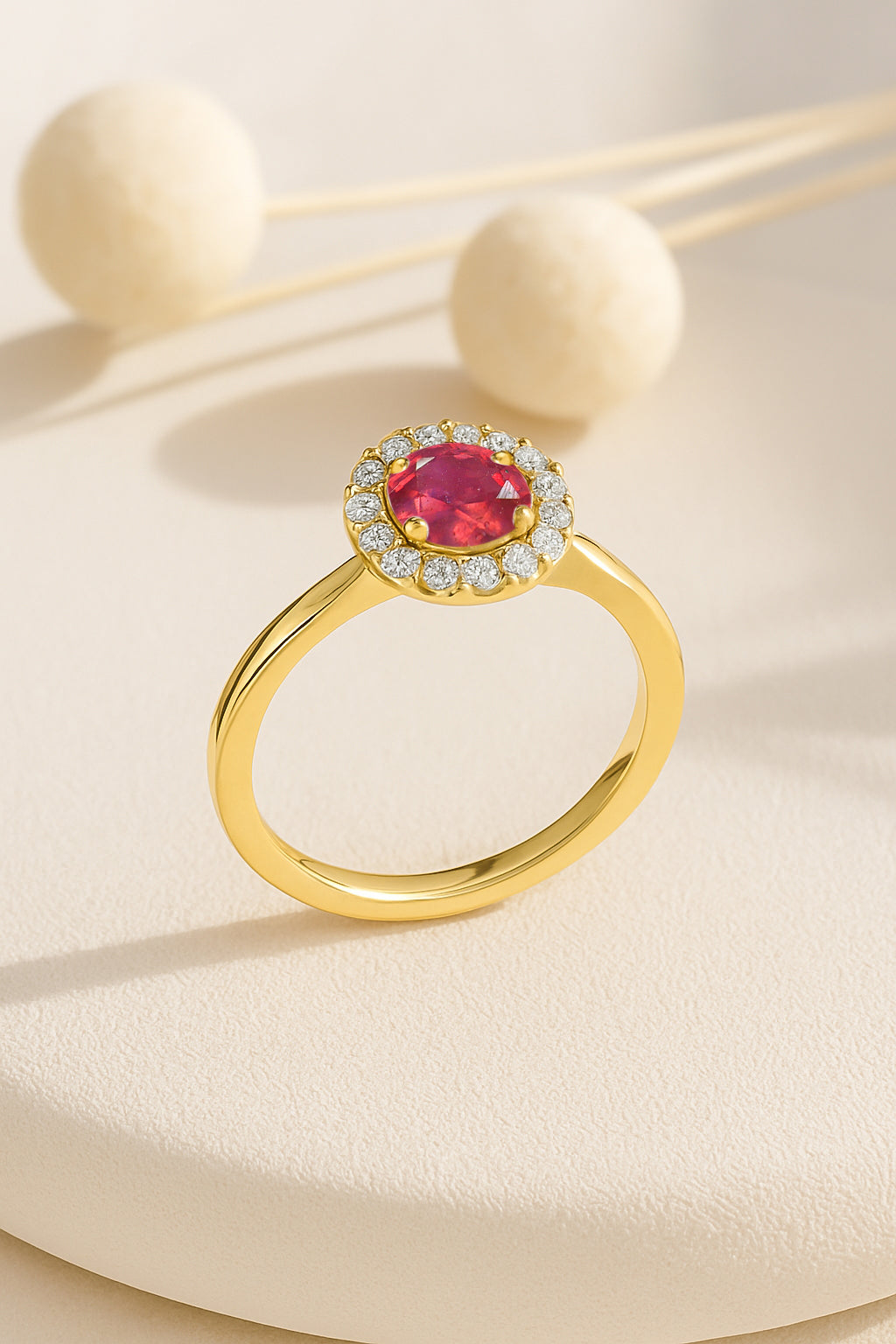 925 Sterling Silver & Yellow Gold Plated Ruby Halo Wedding Ring