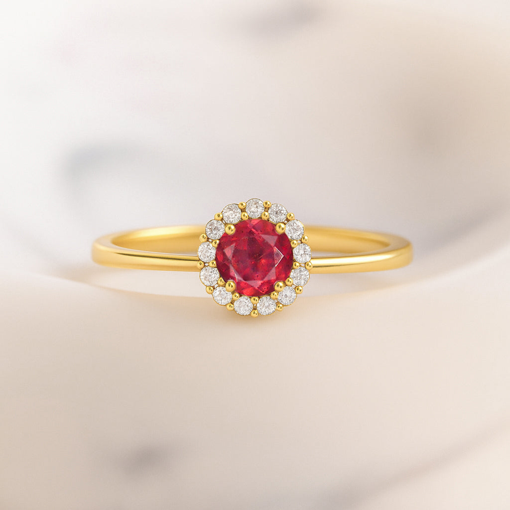 925 Sterling Silver & Yellow Gold Plated Ruby Halo Wedding Ring