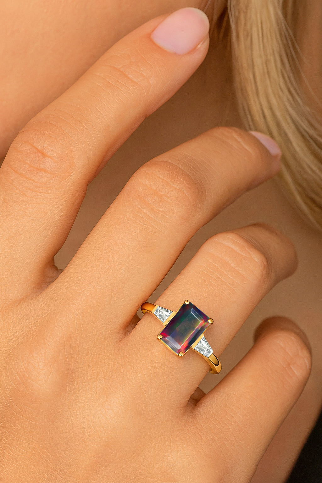 Black Opal Hypoallergenic Statement Promise Wedding Ring