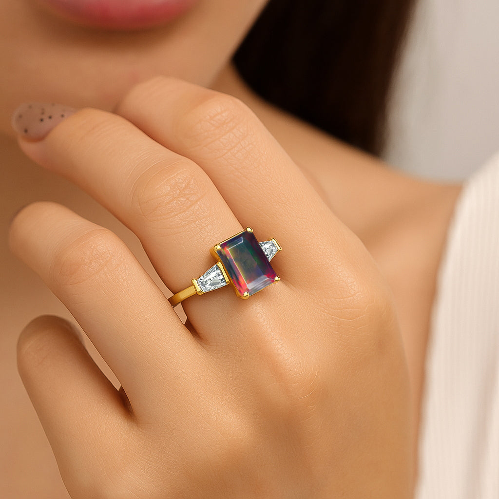Black Opal Hypoallergenic Statement Promise Wedding Ring