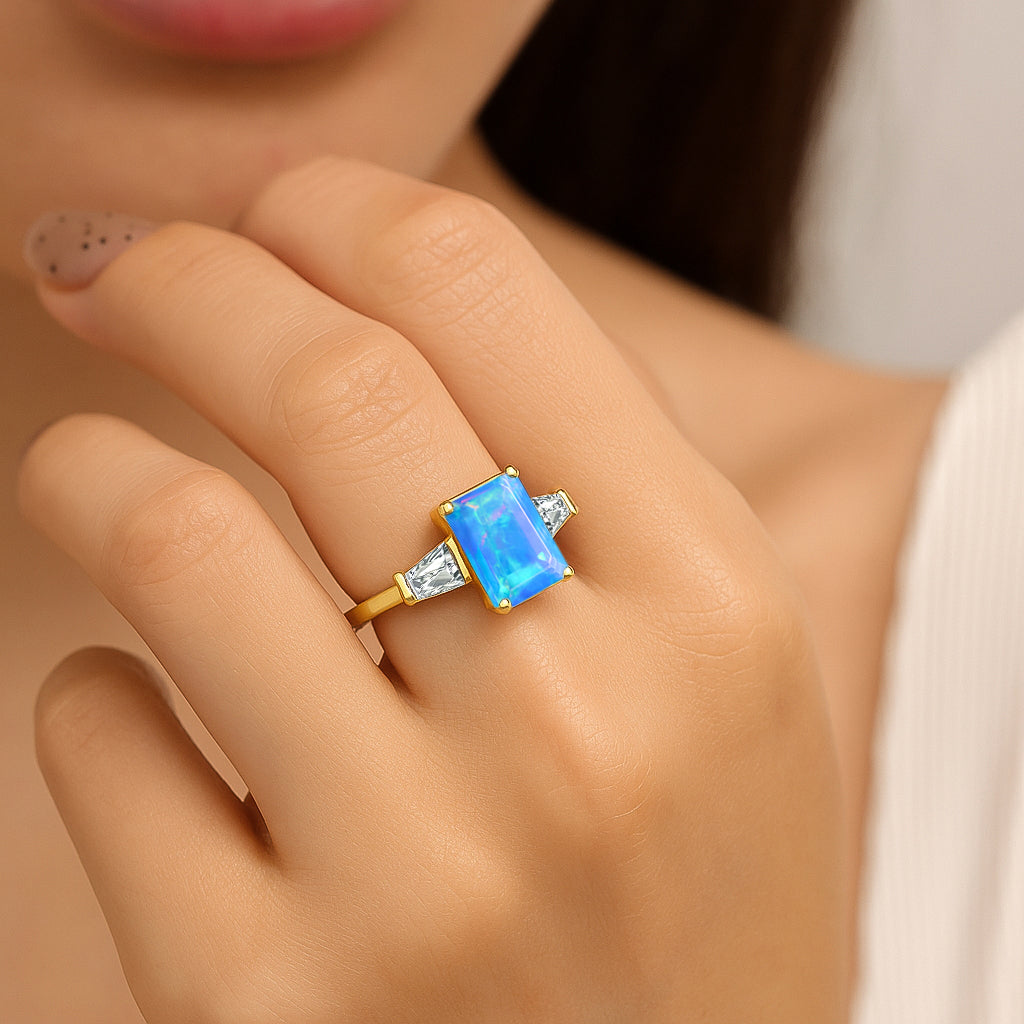Blue Opal Hypoallergenic Statement Promise Wedding Ring