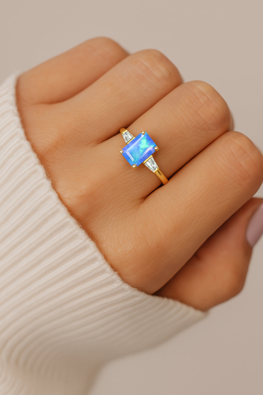 Blue Opal Hypoallergenic Statement Promise Wedding Ring