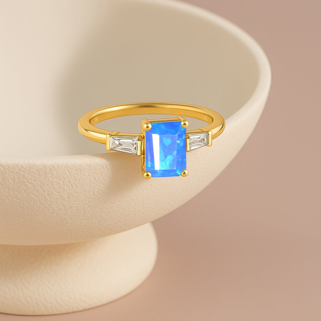 Blue Opal Hypoallergenic Statement Promise Wedding Ring