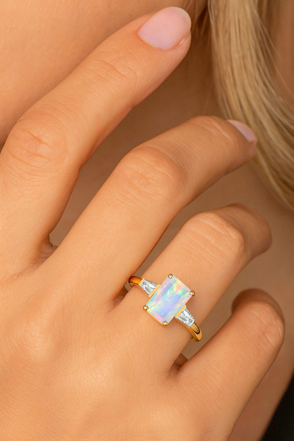 White Opal Hypoallergenic Statement Promise Wedding Ring