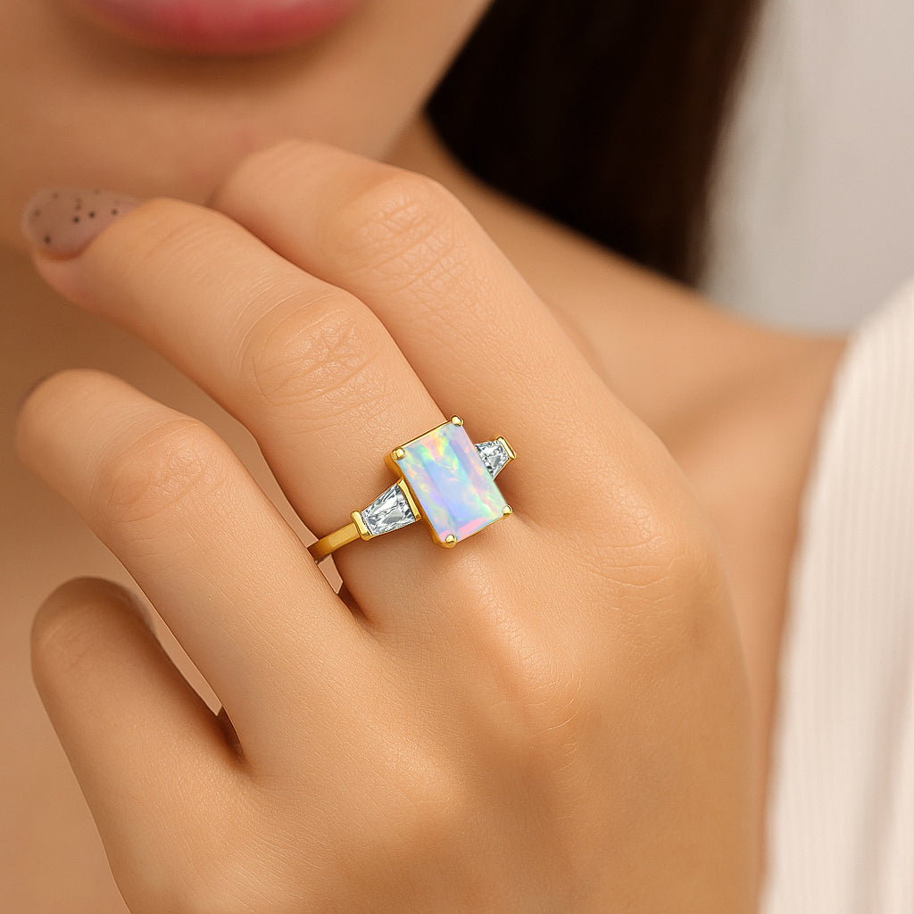 White Opal Hypoallergenic Statement Promise Wedding Ring