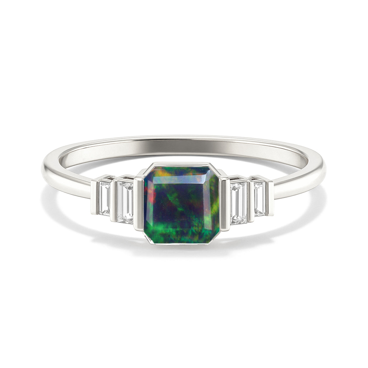 Black Opal Stackable Ring in Sterling Silver & Gold Plated October Birthstone