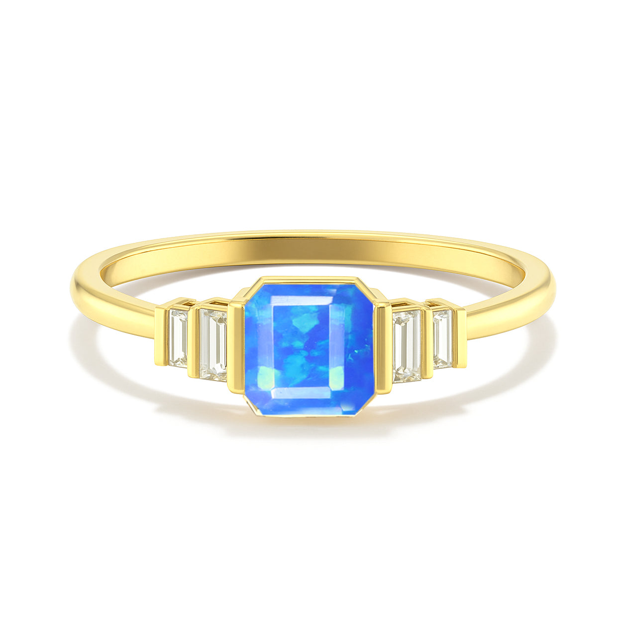 Blue Opal Stackable Ring in Sterling Silver & Gold Plated October Birthstone