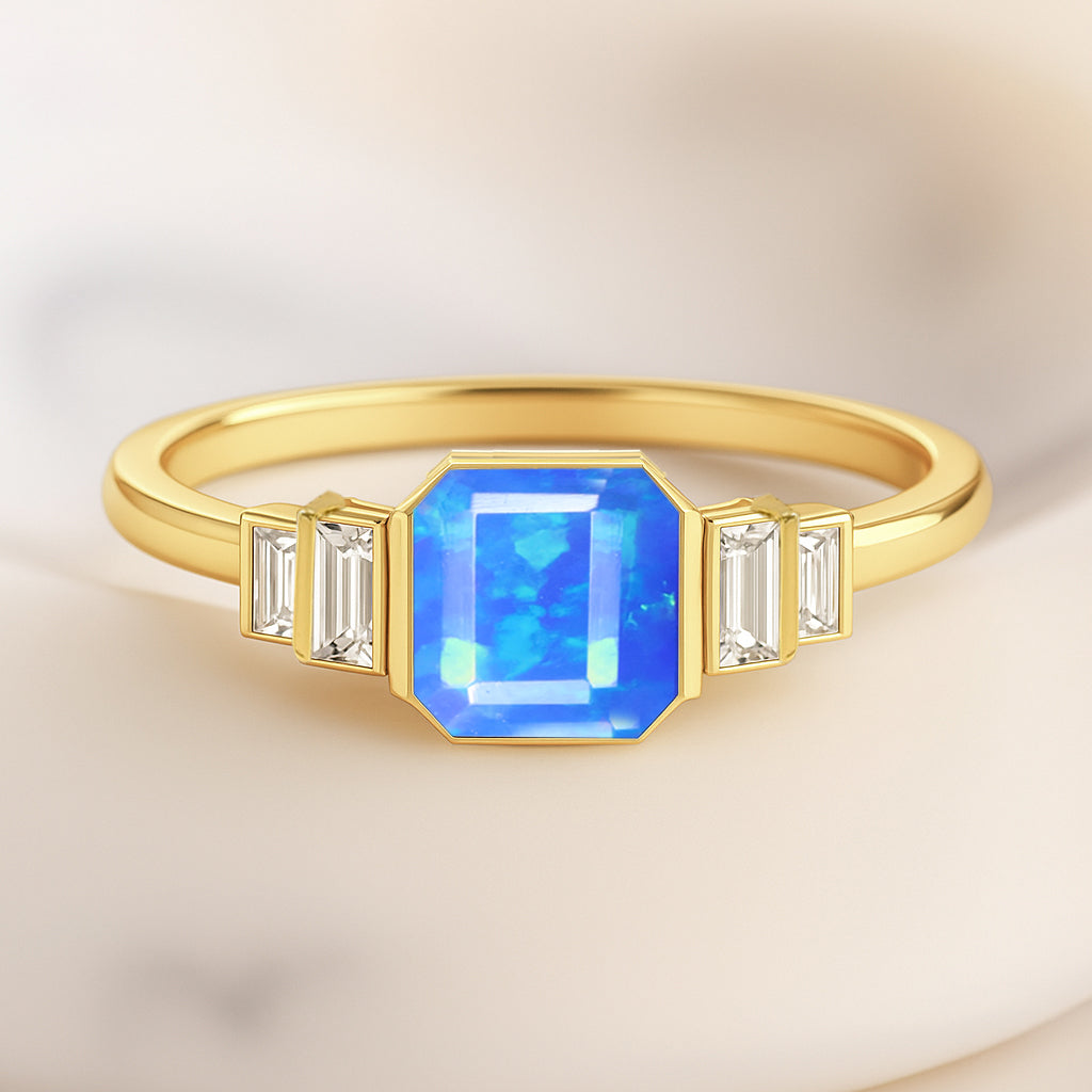 Blue Opal Stackable Ring in Sterling Silver & Gold Plated October Birthstone