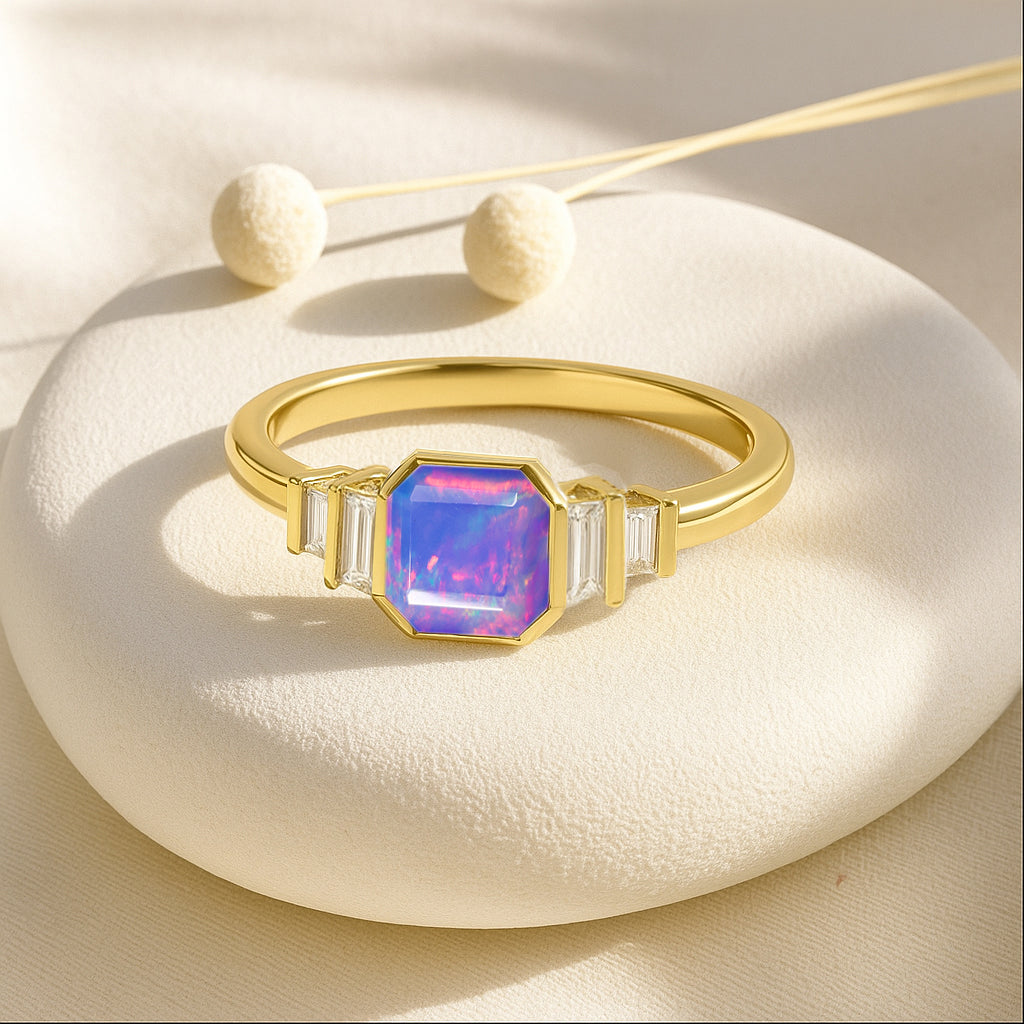 Lavender Opal Stackable Ring in Sterling Silver & Gold Plated October Birthstone