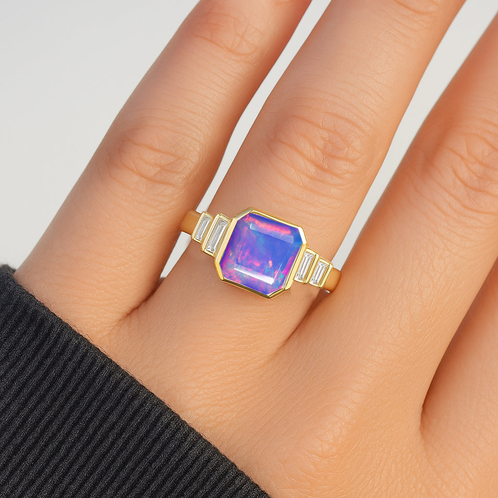 Lavender Opal Stackable Ring in Sterling Silver & Gold Plated October Birthstone