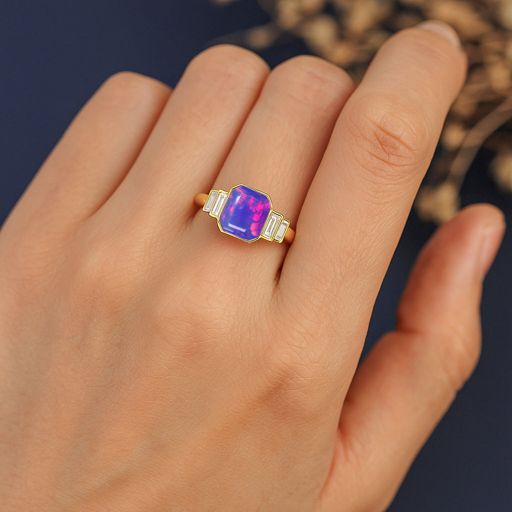 Lavender Opal Stackable Ring in Sterling Silver & Gold Plated October Birthstone