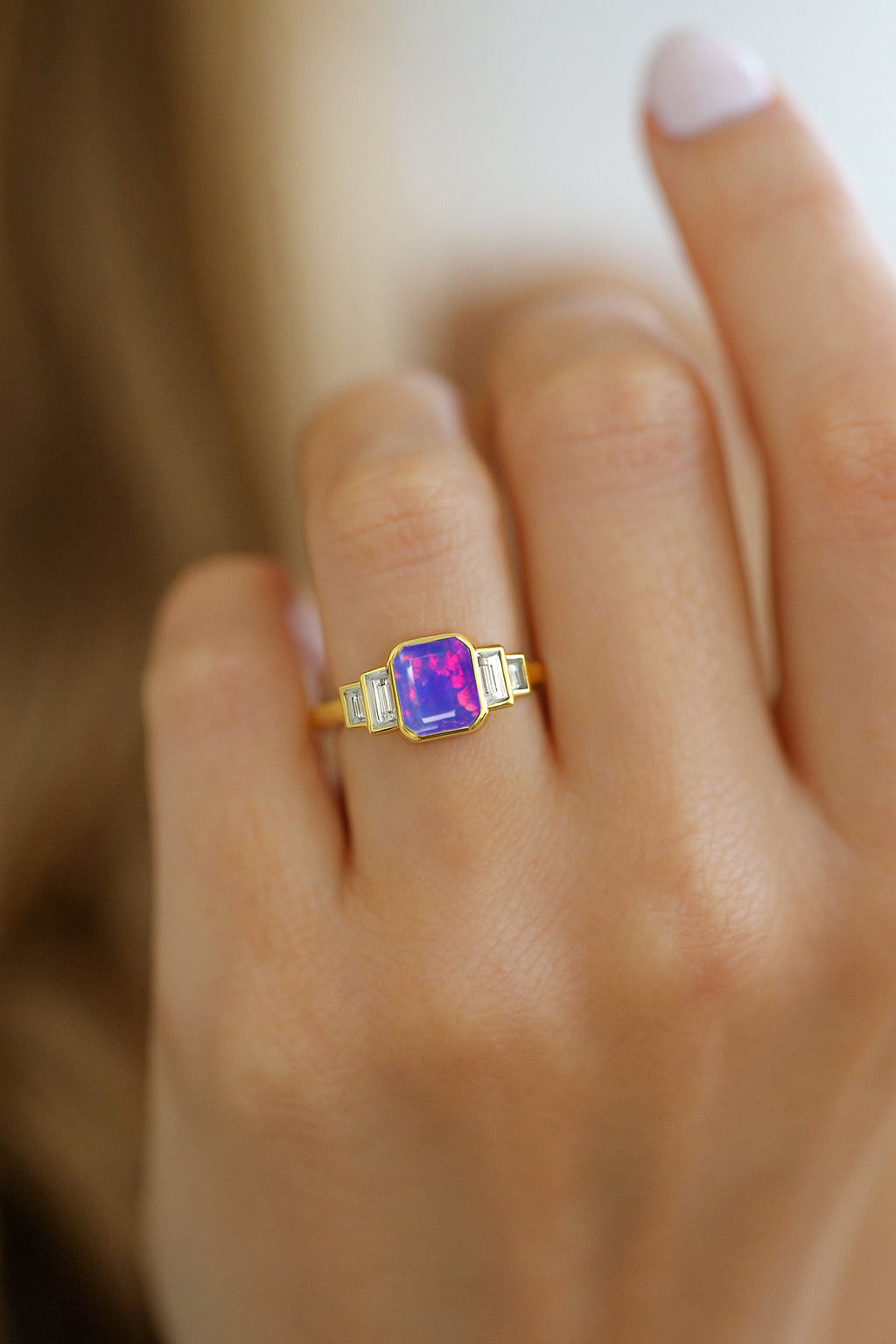 Lavender Opal Stackable Ring in Sterling Silver & Gold Plated October Birthstone