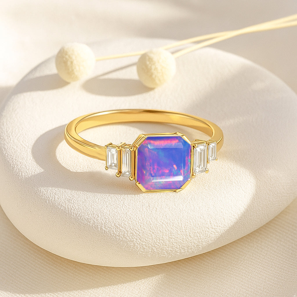 Lavender Opal Stackable Ring in Sterling Silver & Gold Plated October Birthstone