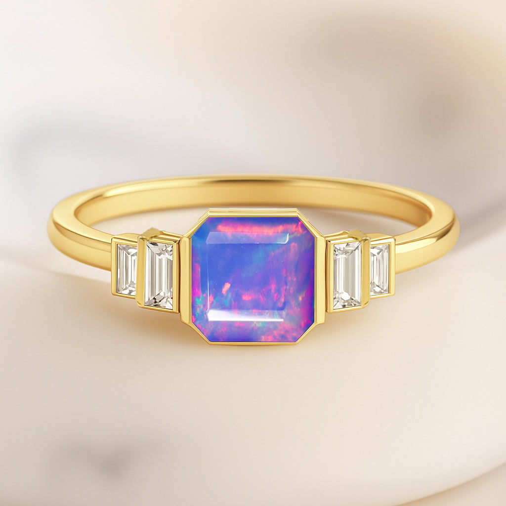 Lavender Opal Stackable Ring in Sterling Silver & Gold Plated October Birthstone