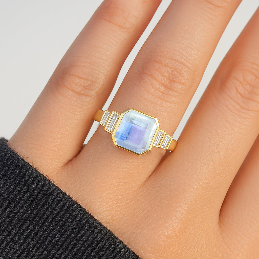 Moonstone Stackable Ring in Sterling Silver & Gold Plated October Birthstone