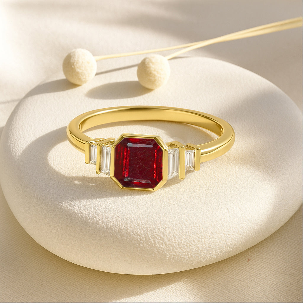Ruby Stackable Ring in Sterling Silver & Gold Plated October Birthstone