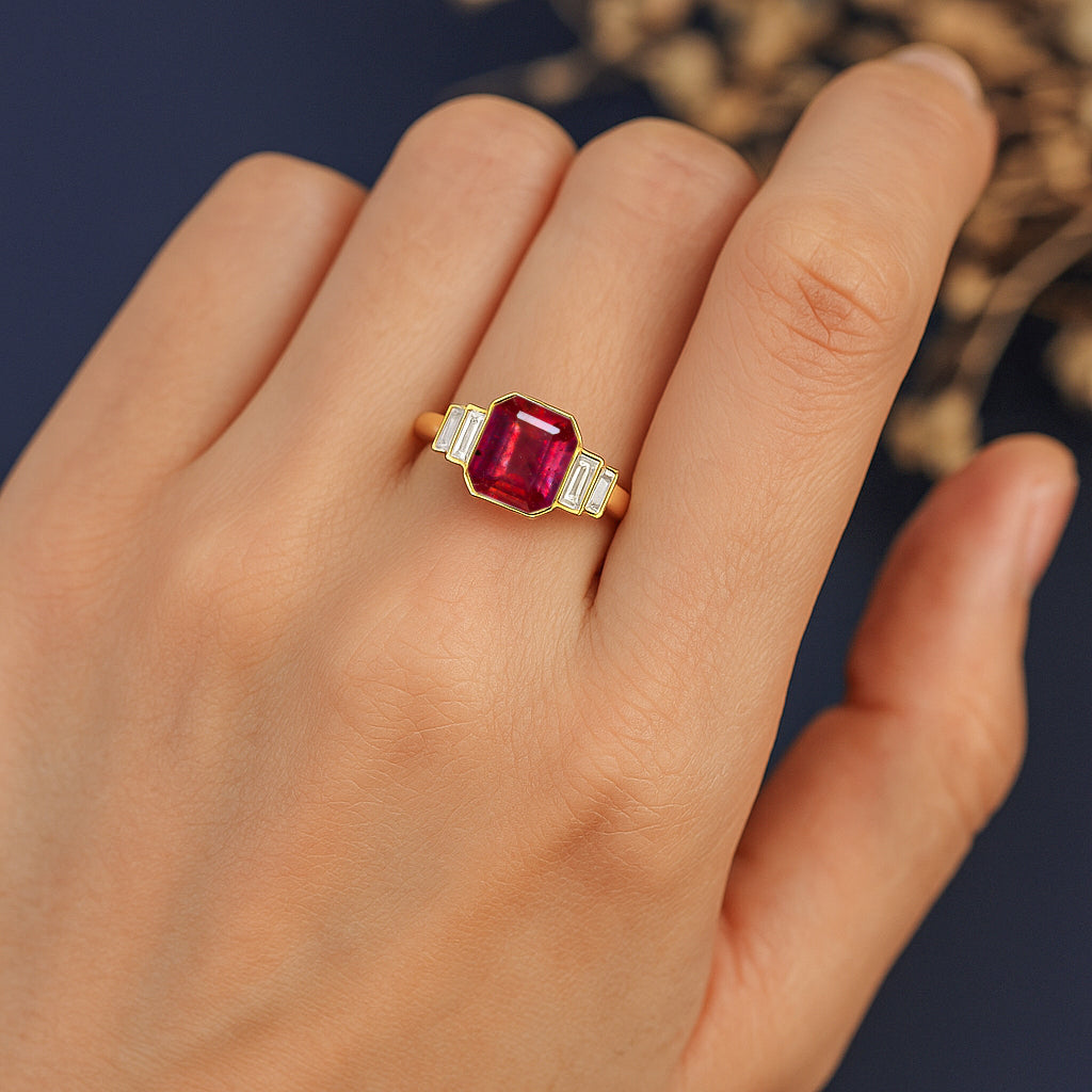 Ruby Stackable Ring in Sterling Silver & Gold Plated October Birthstone