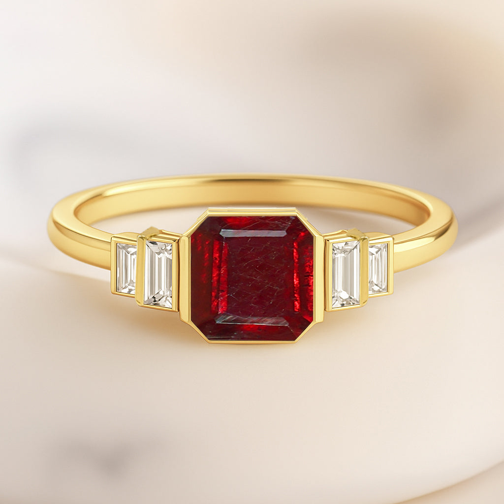 Ruby Stackable Ring in Sterling Silver & Gold Plated October Birthstone