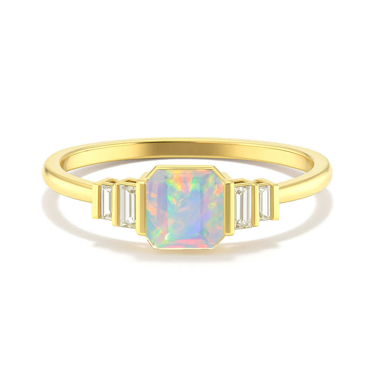 White Opal Stackable Ring in Sterling Silver & Gold Plated October Birthstone
