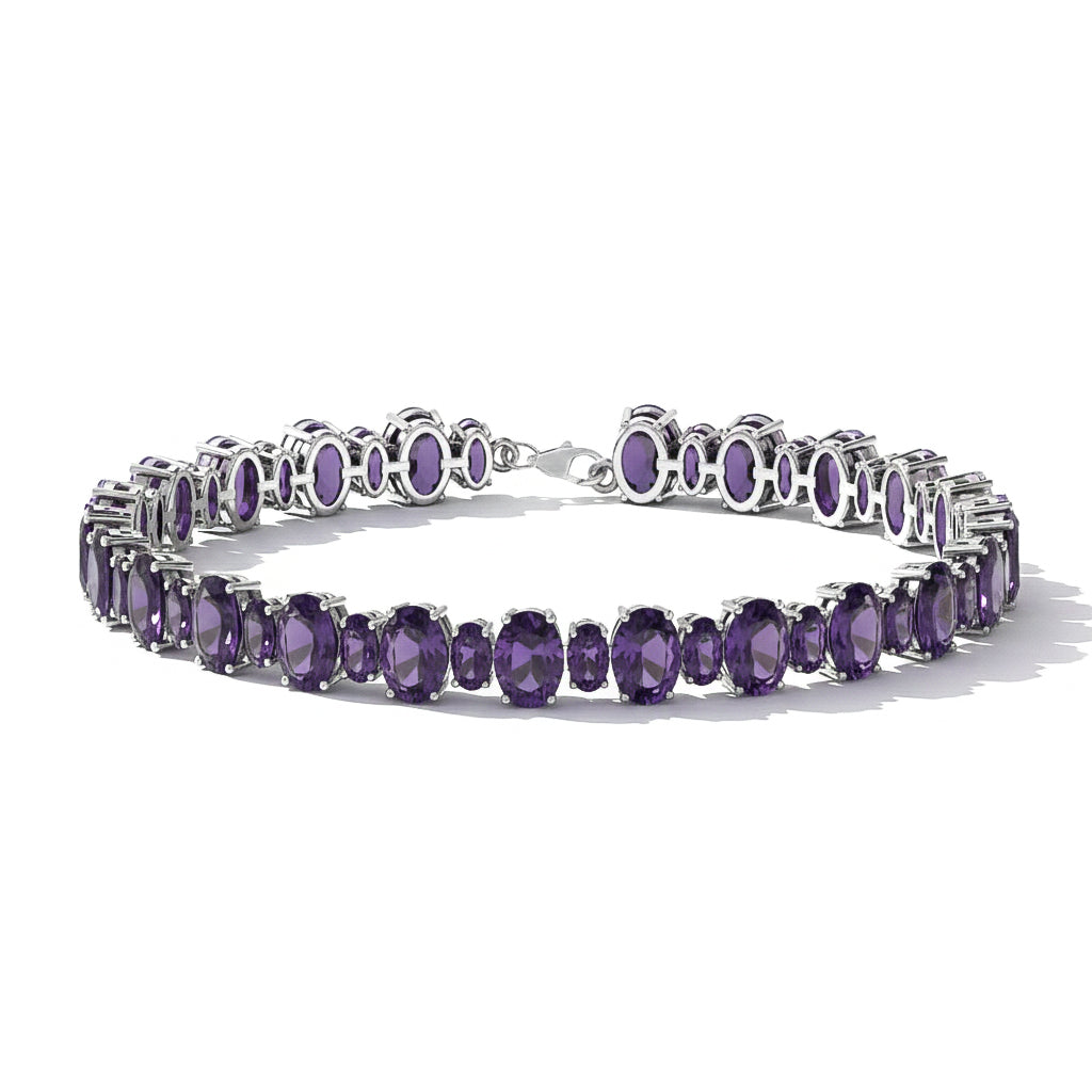 Amethyst Oval Tennis Bracelet in 925 Sterling Silver 7x5 MM 34.50ct